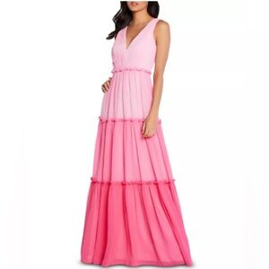 Aidan Mattox Pink Color Block Tiered Chiffon Evening Dress